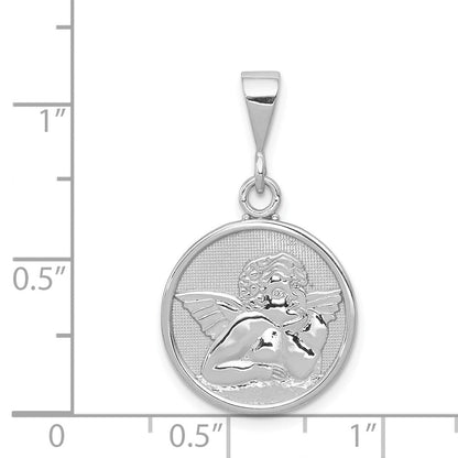 14K Weißgold Polierter und Satinierter Engel-Anhänger
