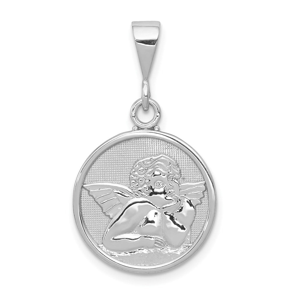 14K Weißgold Polierter und Satinierter Engel-Anhänger
