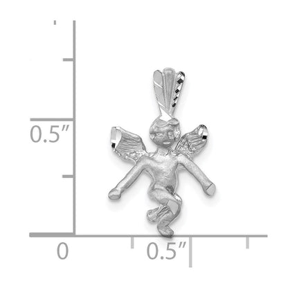 14K Weißgold 3D-Engel-Anhänger mit satinierter Oberfläche