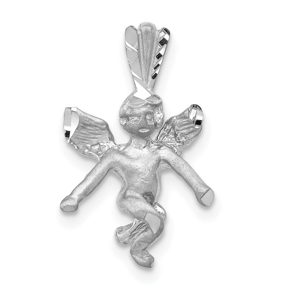 14K Weißgold 3D-Engel-Anhänger mit satinierter Oberfläche