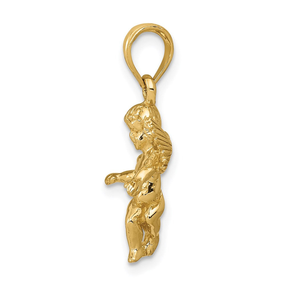 14K Gelbgold 3D Poliert Solider Engel-Anhänger