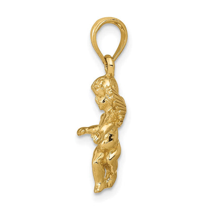 14K Gelbgold 3D Poliert Solider Engel-Anhänger