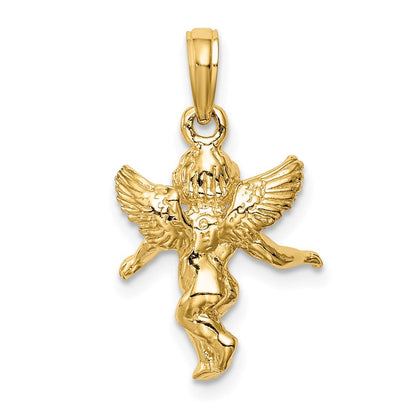 14K Gelbgold 3D Poliert Solider Engel-Anhänger