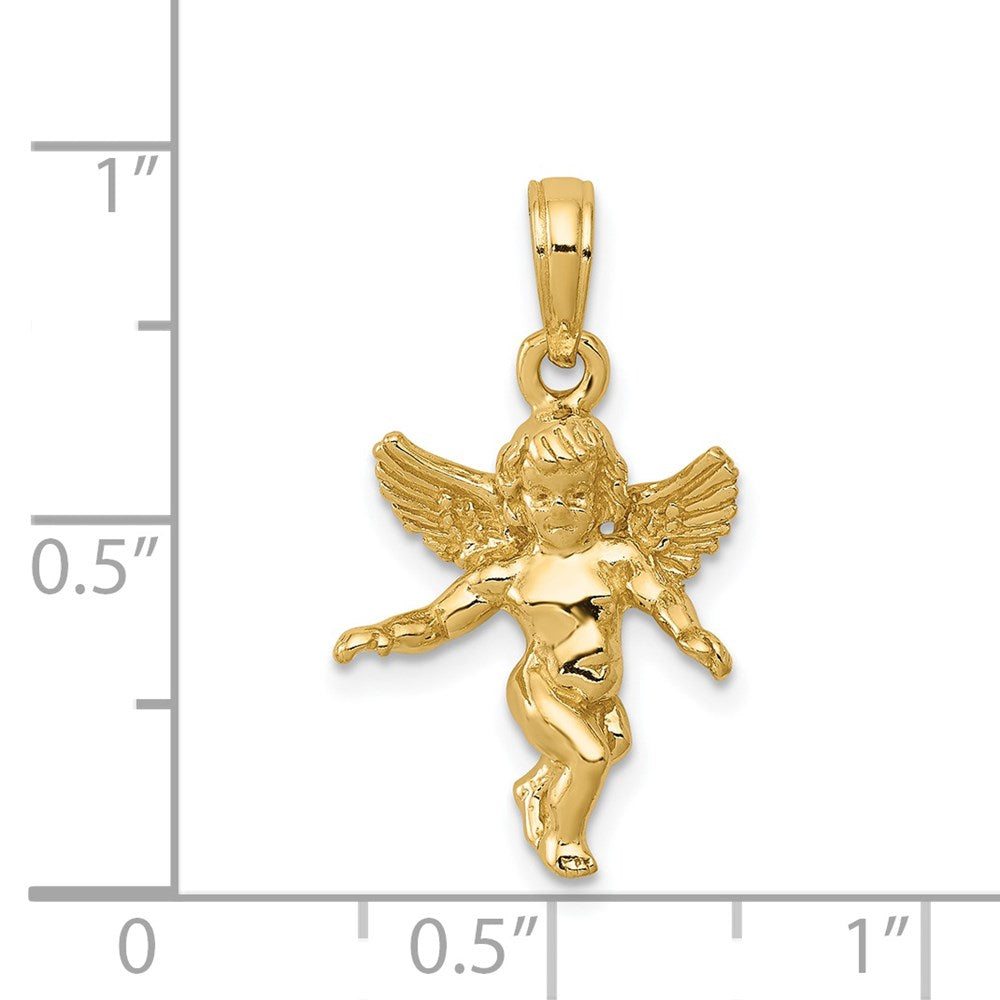 14K Gelbgold 3D Poliert Solider Engel-Anhänger