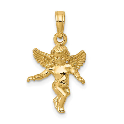 14K Gelbgold 3D Poliert Solider Engel-Anhänger