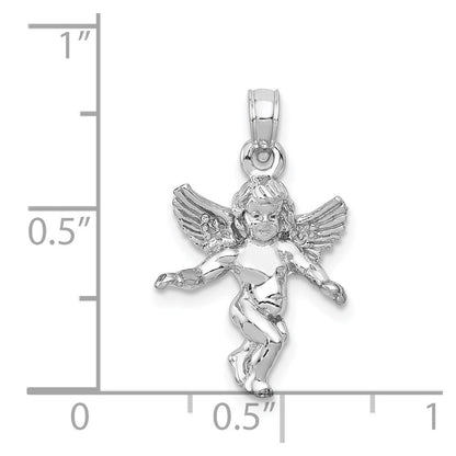 14K Weißgold 3D Weißgold Polierter Massiver Engel-Anhänger