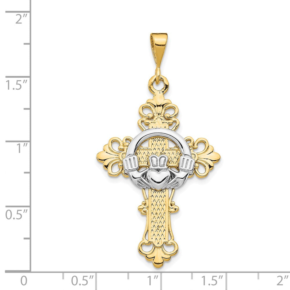 14K Bicolor Gold Claddagh-Kreuz-Anhänger