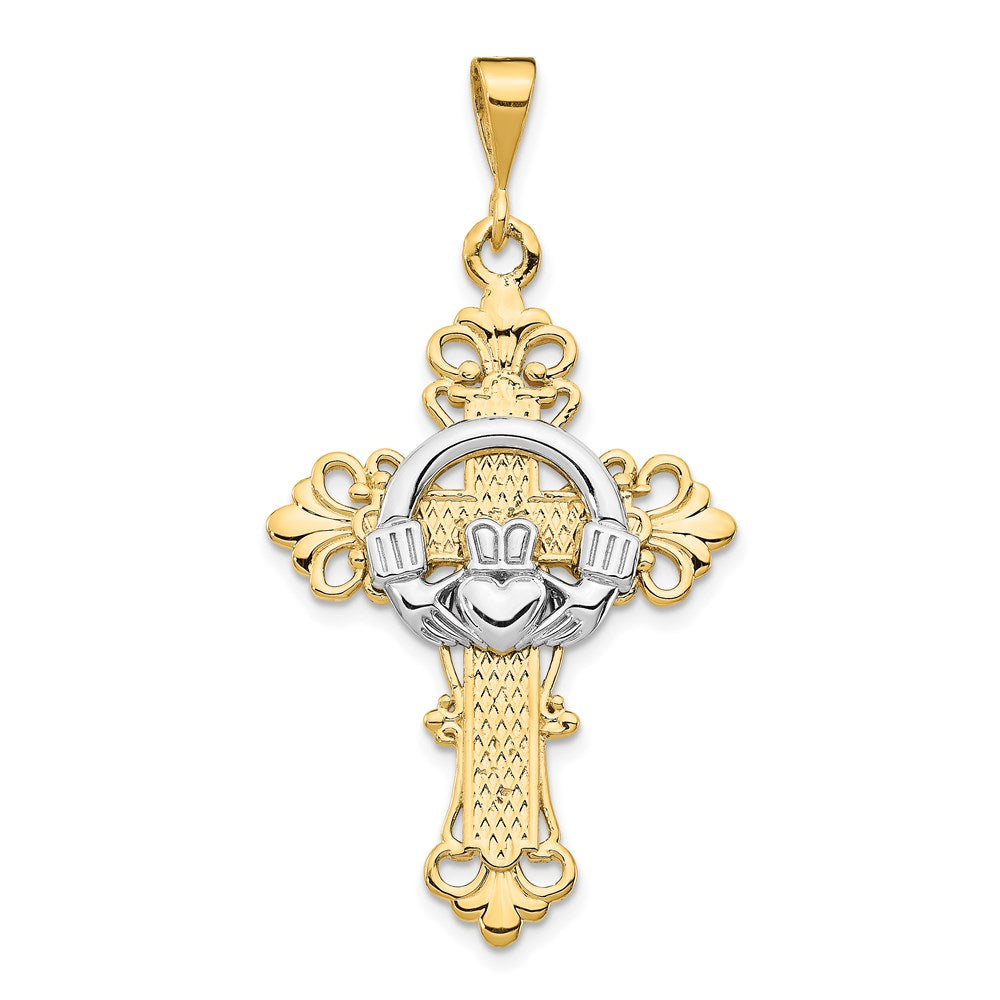 14K Bicolor Gold Claddagh-Kreuz-Anhänger