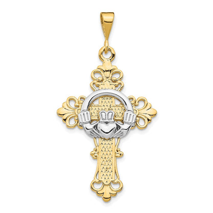 14K Bicolor Gold Claddagh-Kreuz-Anhänger