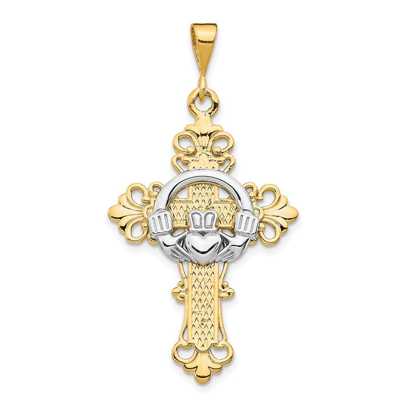 14K Bicolor Gold Claddagh-Kreuz-Anhänger