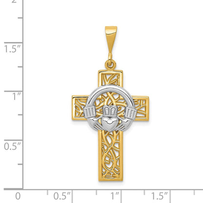 14 Karat Bicolor Gold Claddagh-Kreuz-Anhänger