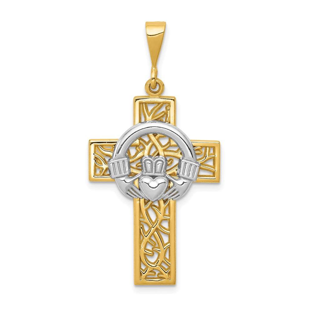 14 Karat Bicolor Gold Claddagh-Kreuz-Anhänger