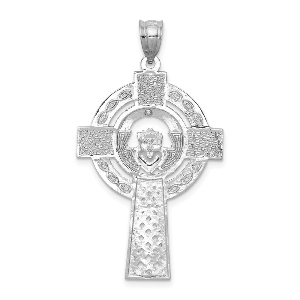 14K Weißgold Keltisch-Claddagh-Kreuz-Anhänger