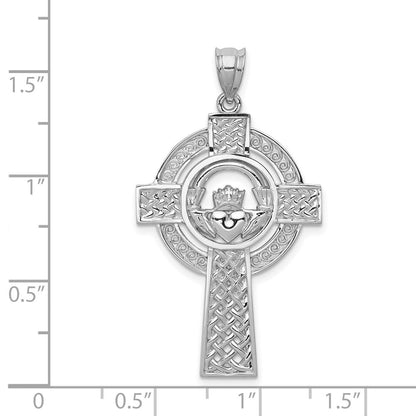 14K Weißgold Keltisch-Claddagh-Kreuz-Anhänger