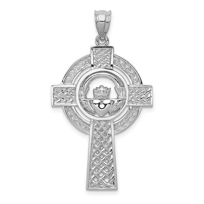 14K Weißgold Keltisch-Claddagh-Kreuz-Anhänger