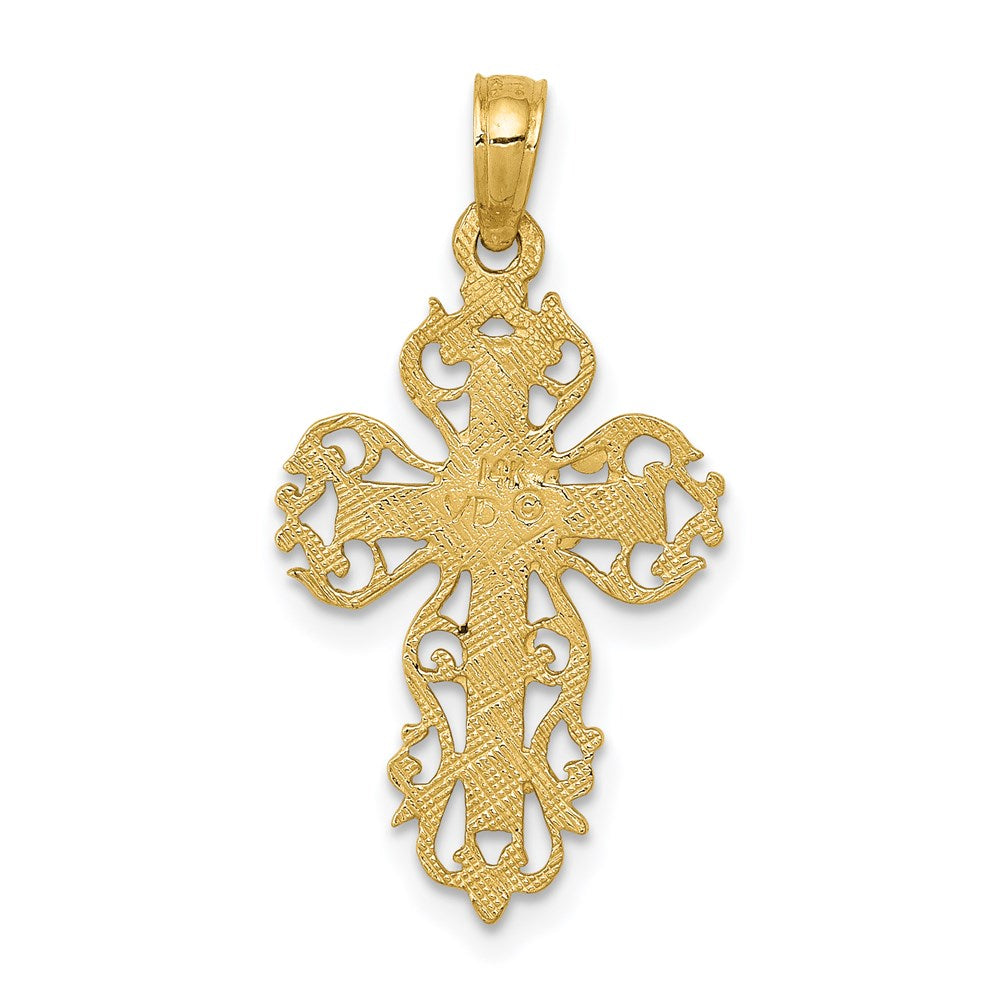 14K Gelbgold Poliert Filigran Kreuz Charm