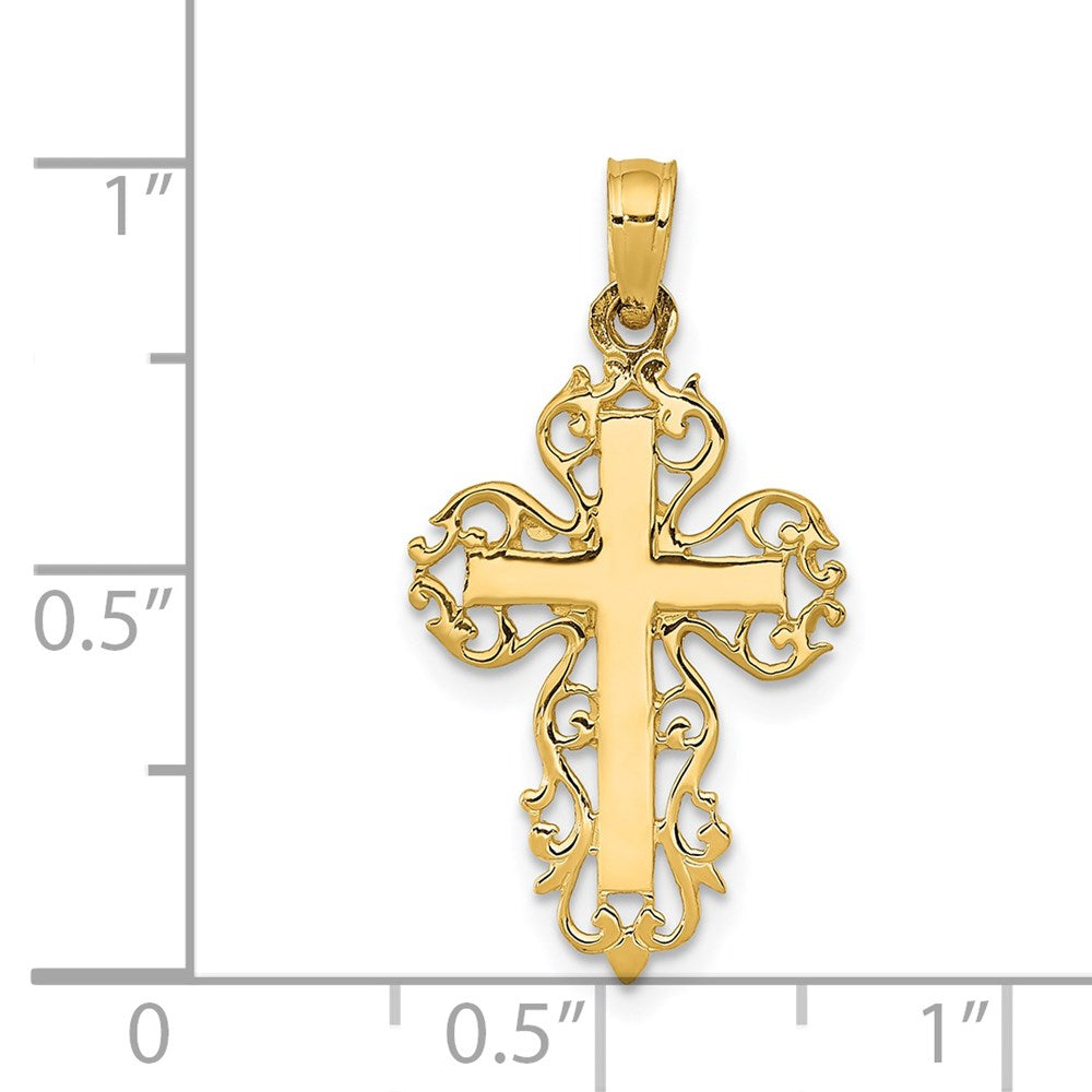 14K Gelbgold Poliert Filigran Kreuz Charm