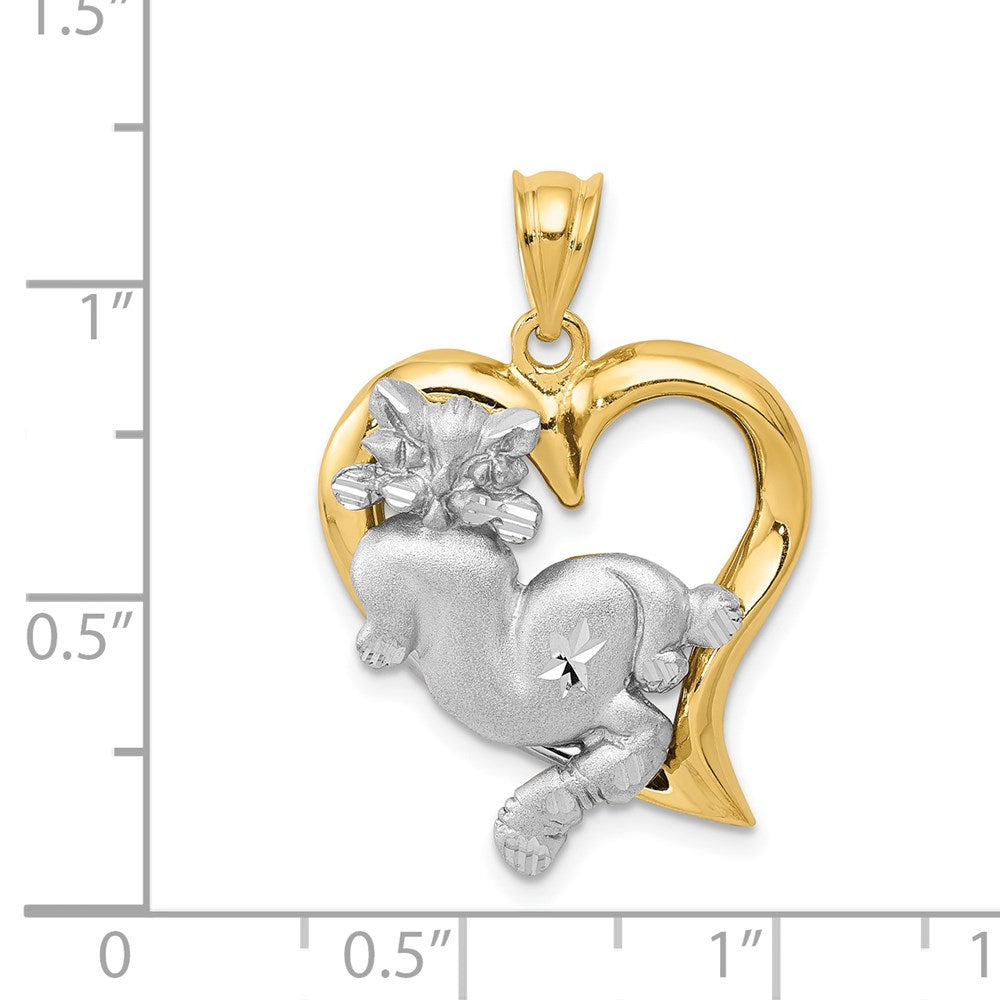 14K Bicolor Katze im Herz Charm