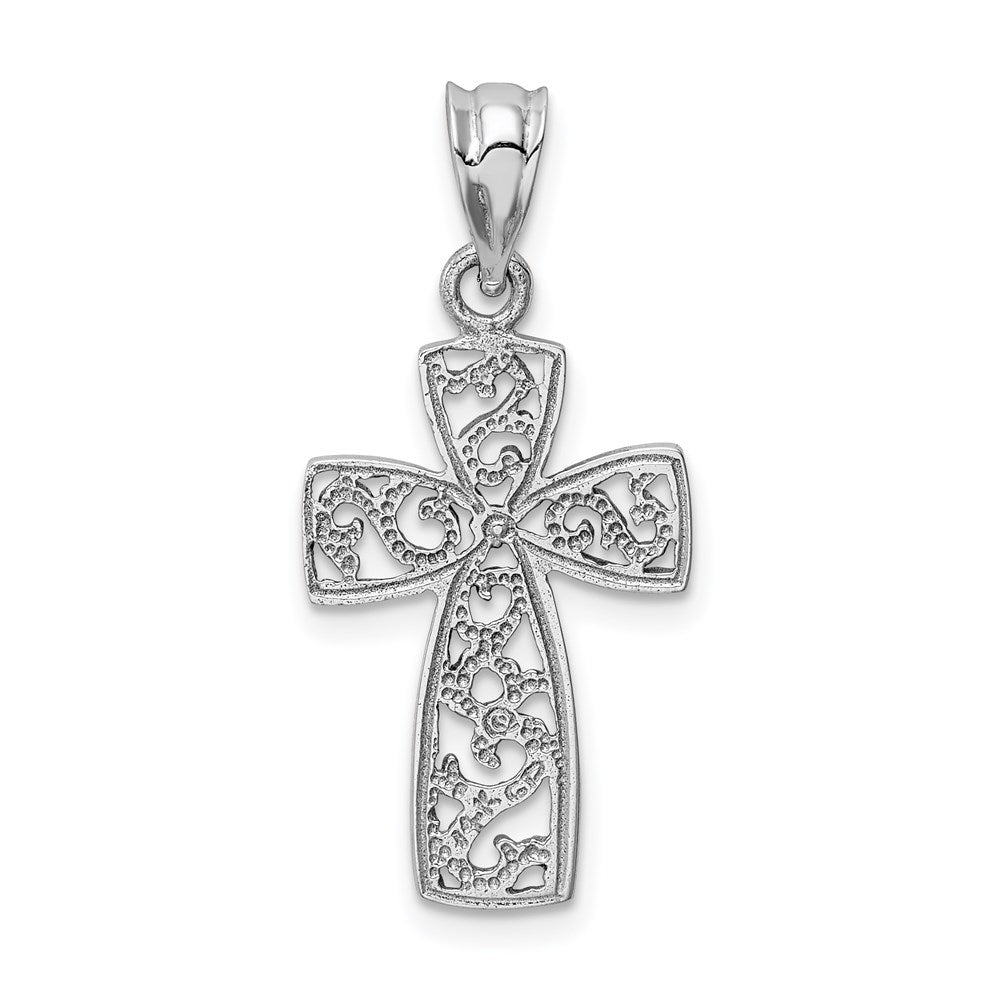 14K Weißgold Filigran Kreuz Anhänger
