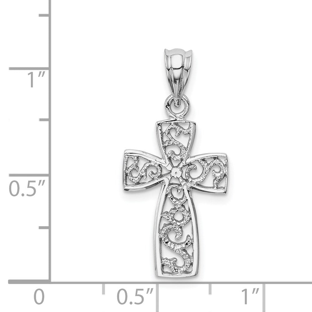 14K Weißgold Filigran Kreuz Anhänger
