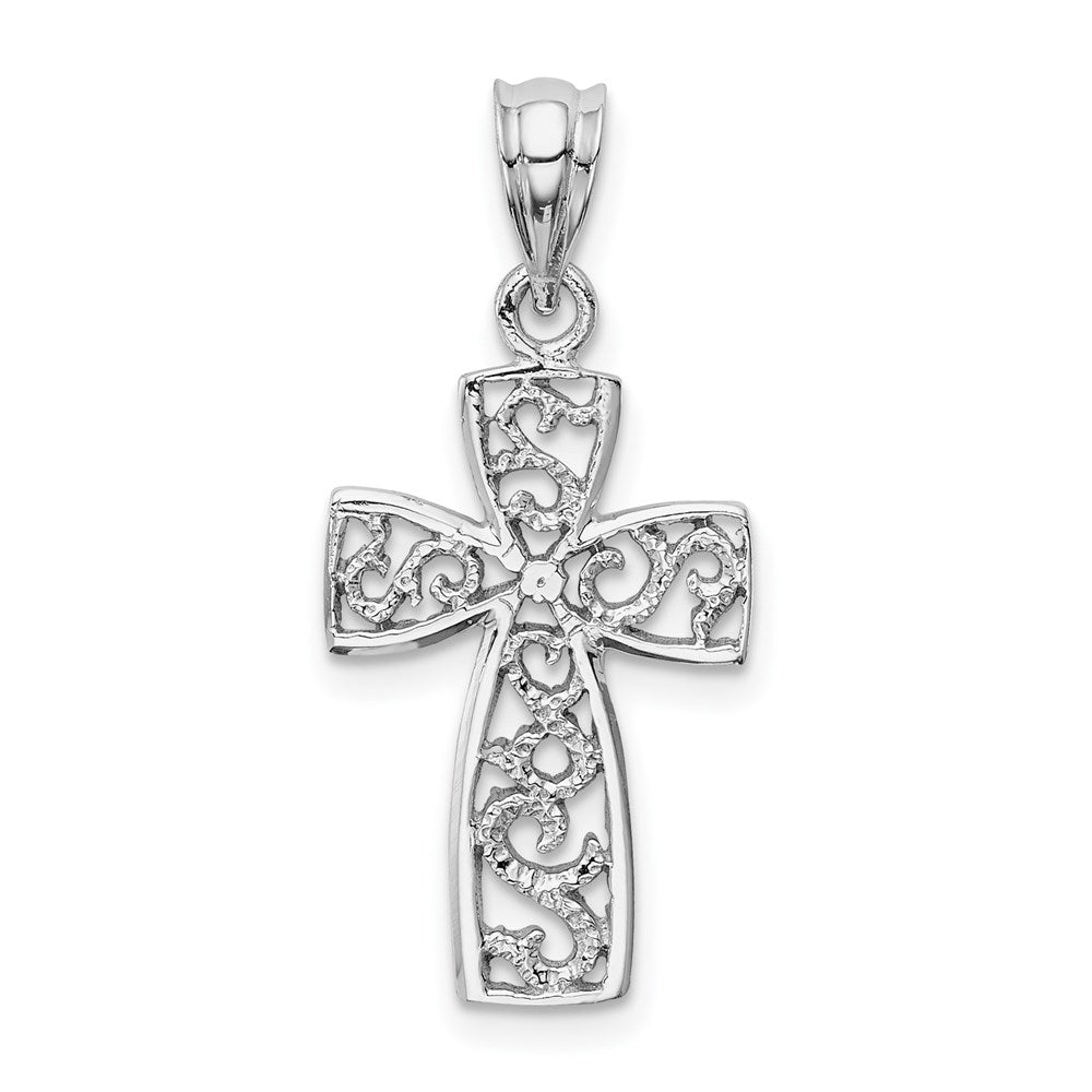 14K Weißgold Filigran Kreuz Anhänger