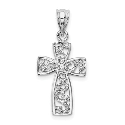 14K Weißgold Filigran Kreuz Anhänger