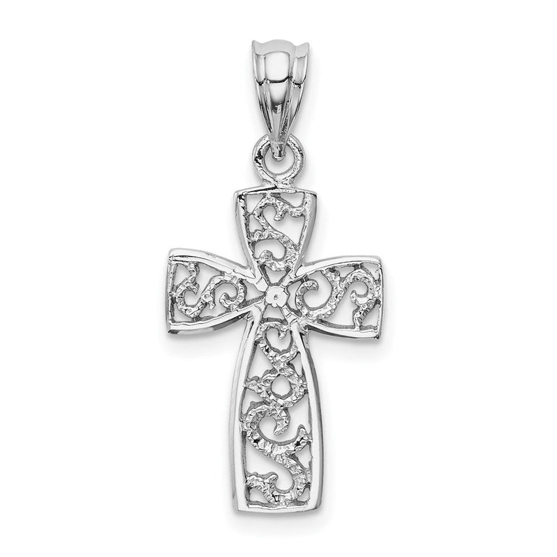 14K Weißgold Filigran Kreuz Anhänger