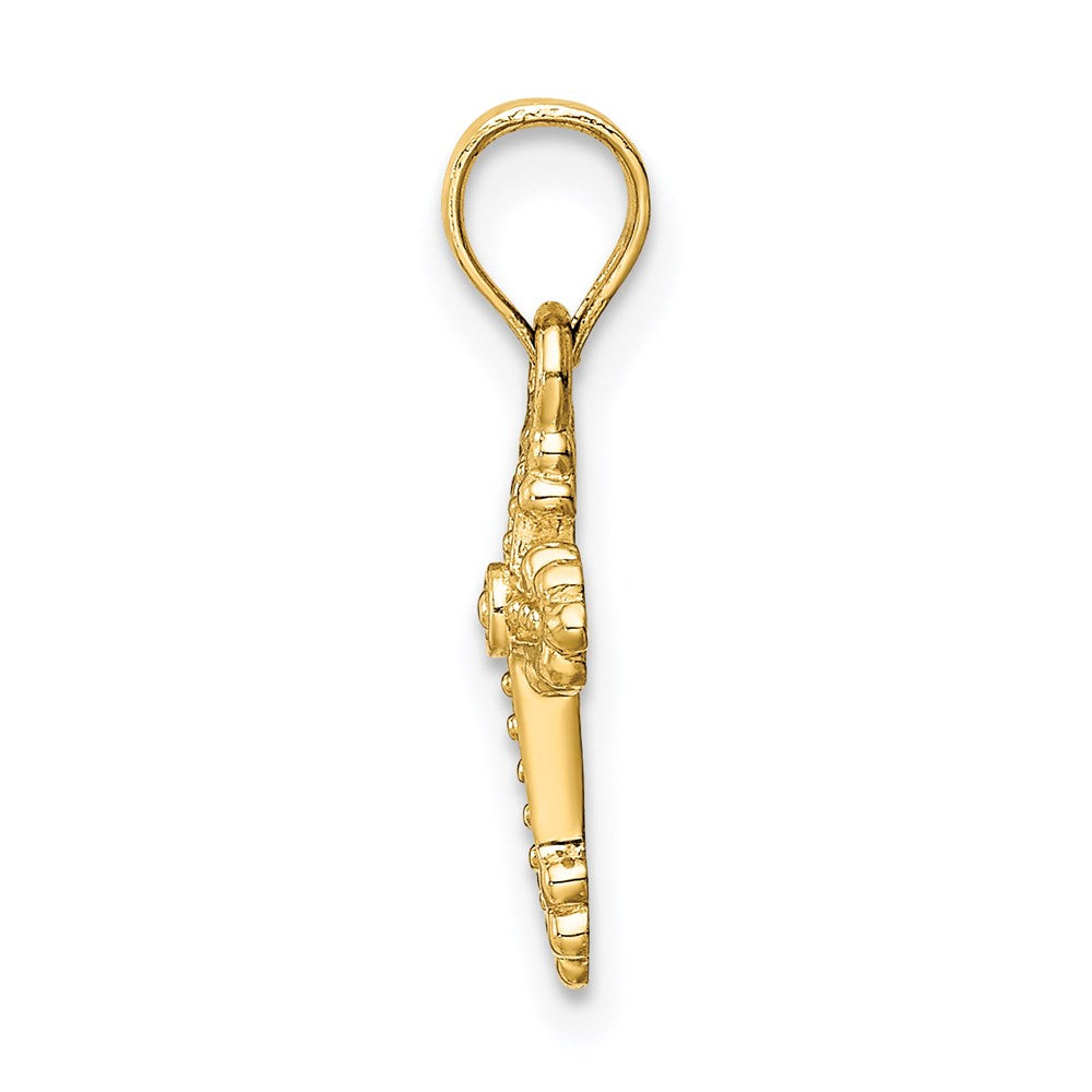 14K Gelbgold Winzig Knospend Kreuz Charm