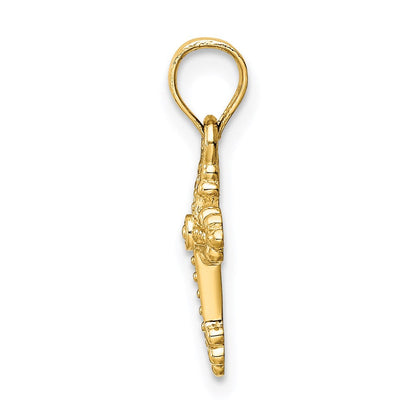 14K Gelbgold Winzig Knospend Kreuz Charm