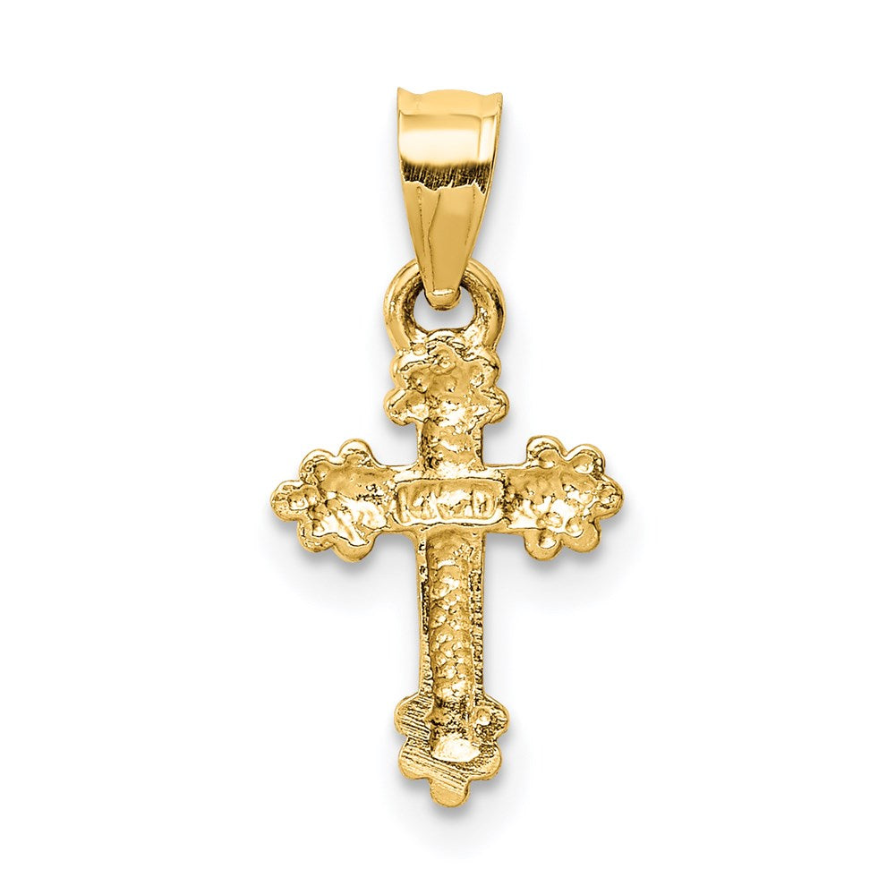 14K Gelbgold Winzig Knospend Kreuz Charm