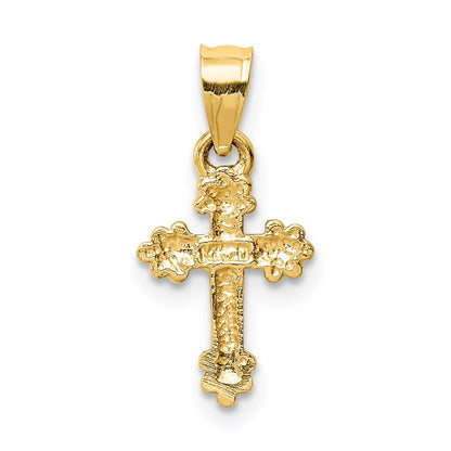 14K Gelbgold Winzig Knospend Kreuz Charm