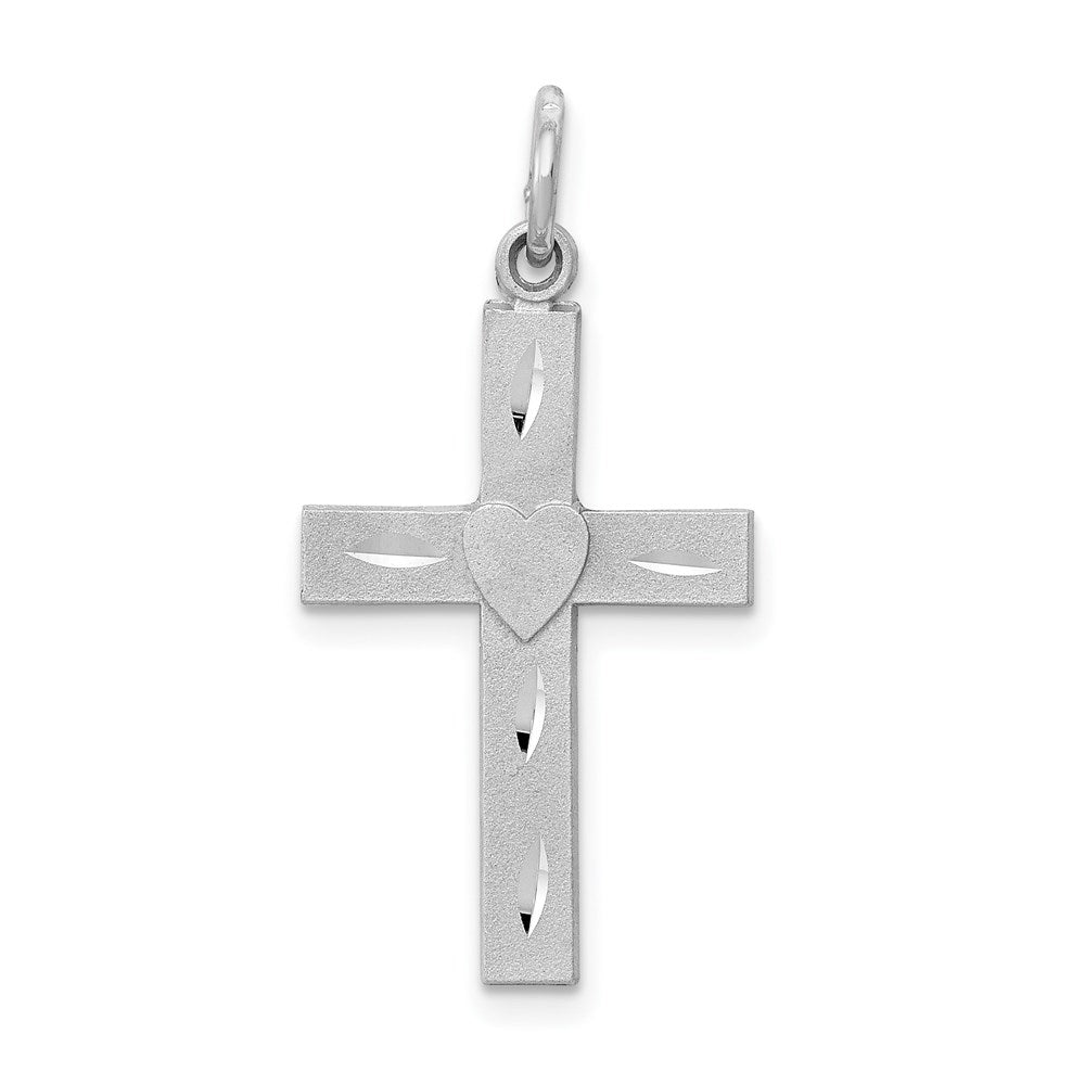 14K Weißgold Diamantiert Lateinisch Kreuz Charm