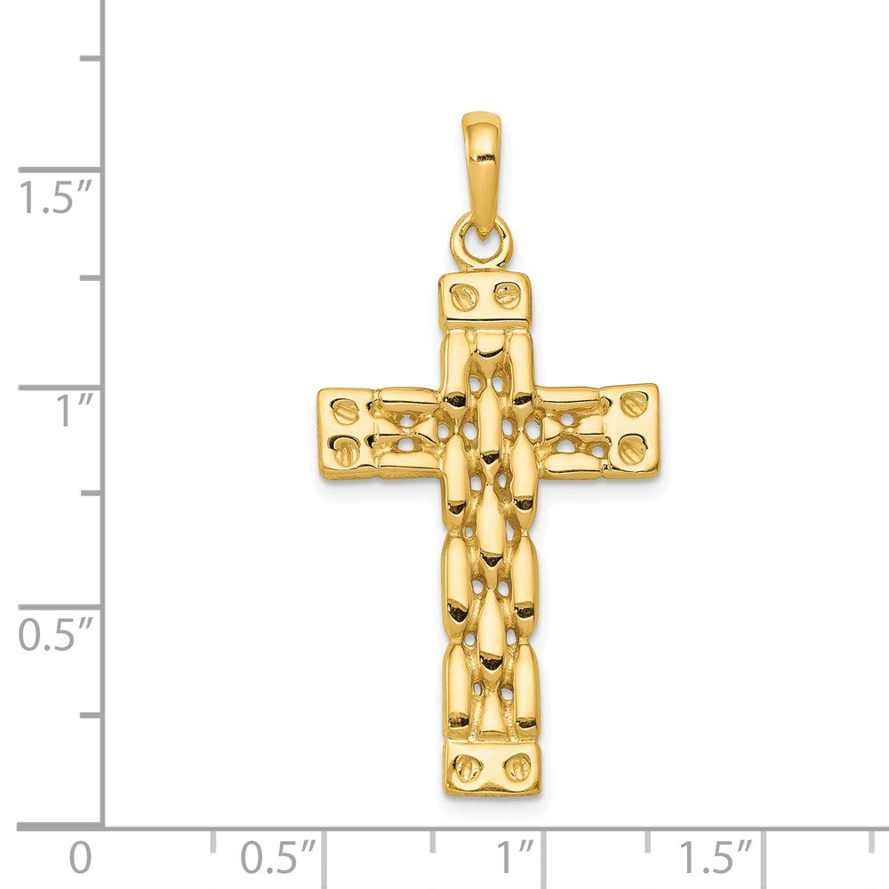 14K Gelbgold Kreuzanhänger im Panzerkettendesign, poliert