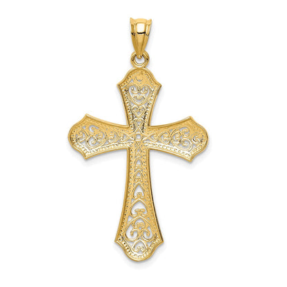14K Gelb- und Rhodiumgold Kreuzanhänger mit Rhodium-Filigran