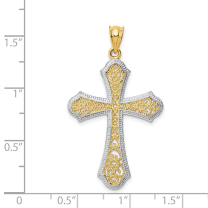 14K Gelb- und Rhodiumgold Kreuzanhänger mit Rhodium-Filigran