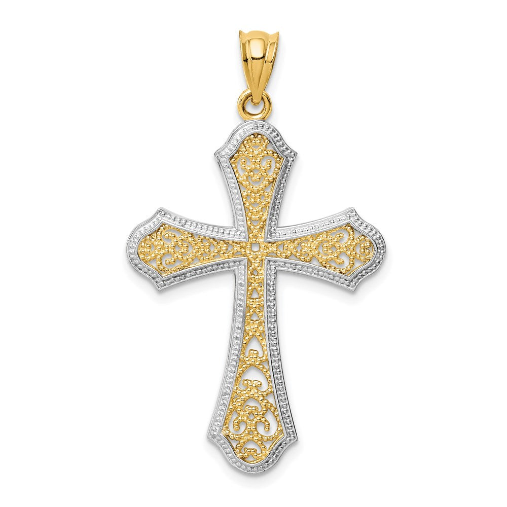14K Gelb- und Rhodiumgold Kreuzanhänger mit Rhodium-Filigran