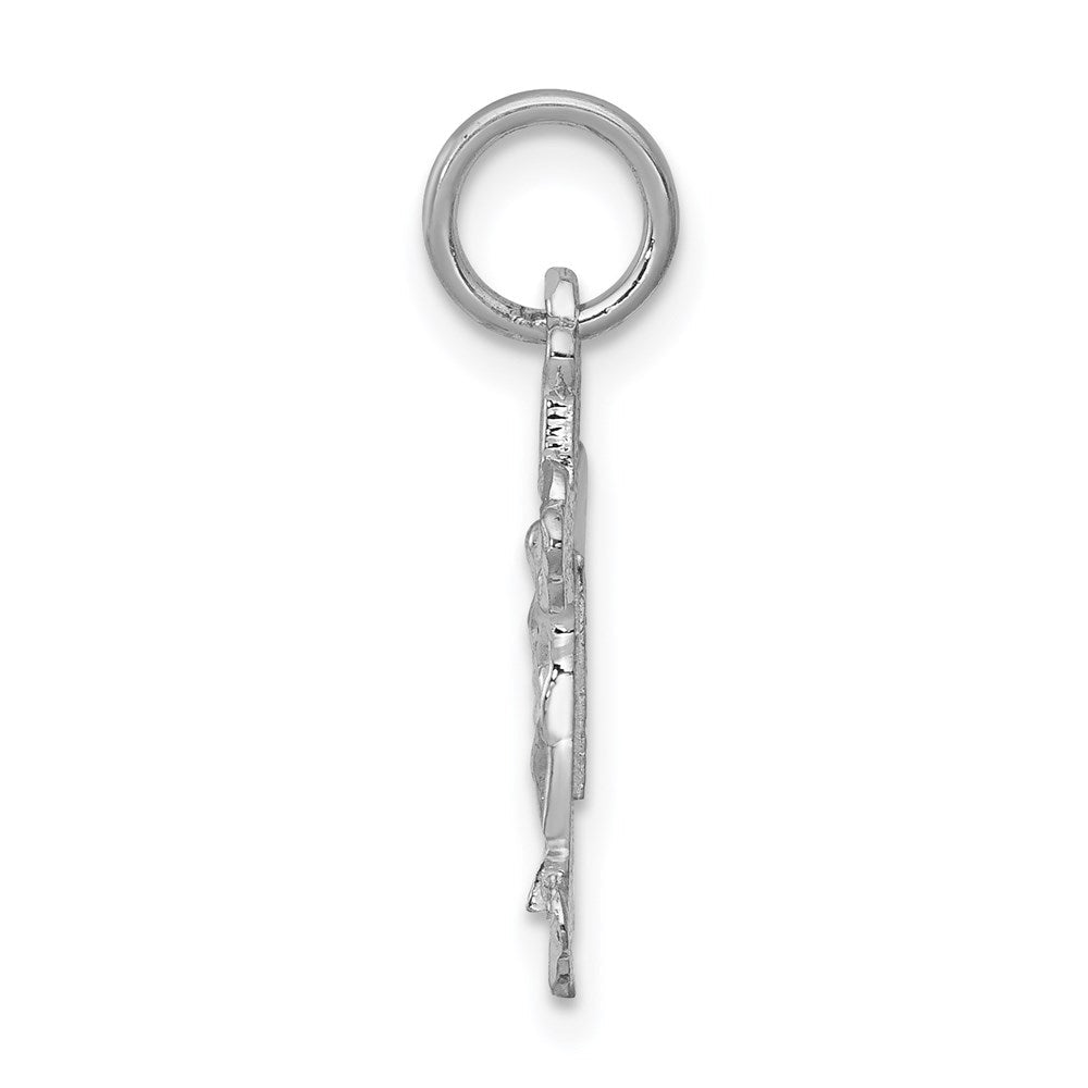 14K Weißgold Satiniert Diamantiert Kruzifix Charm