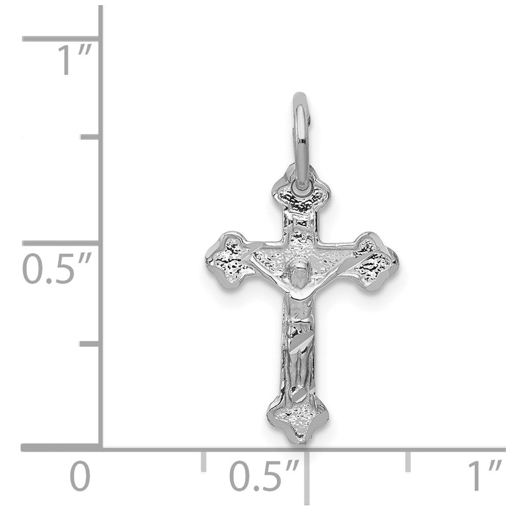 14K Weißgold Satiniert Diamantiert Kruzifix Charm
