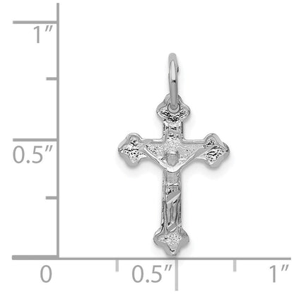 14K Weißgold Satiniert Diamantiert Kruzifix Charm