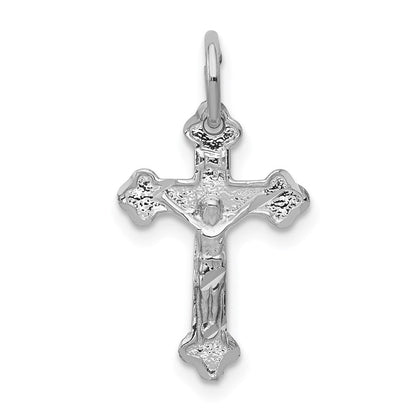 14K Weißgold Satiniert Diamantiert Kruzifix Charm