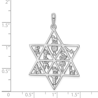 14K Weißgold Anhänger „Stern von David – 12 Stämme“