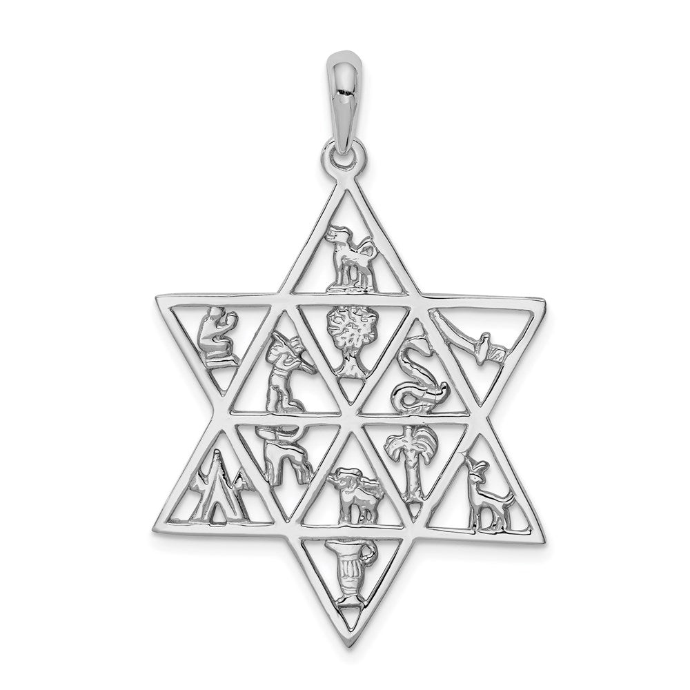 14K Weißgold Anhänger „Stern von David – 12 Stämme“