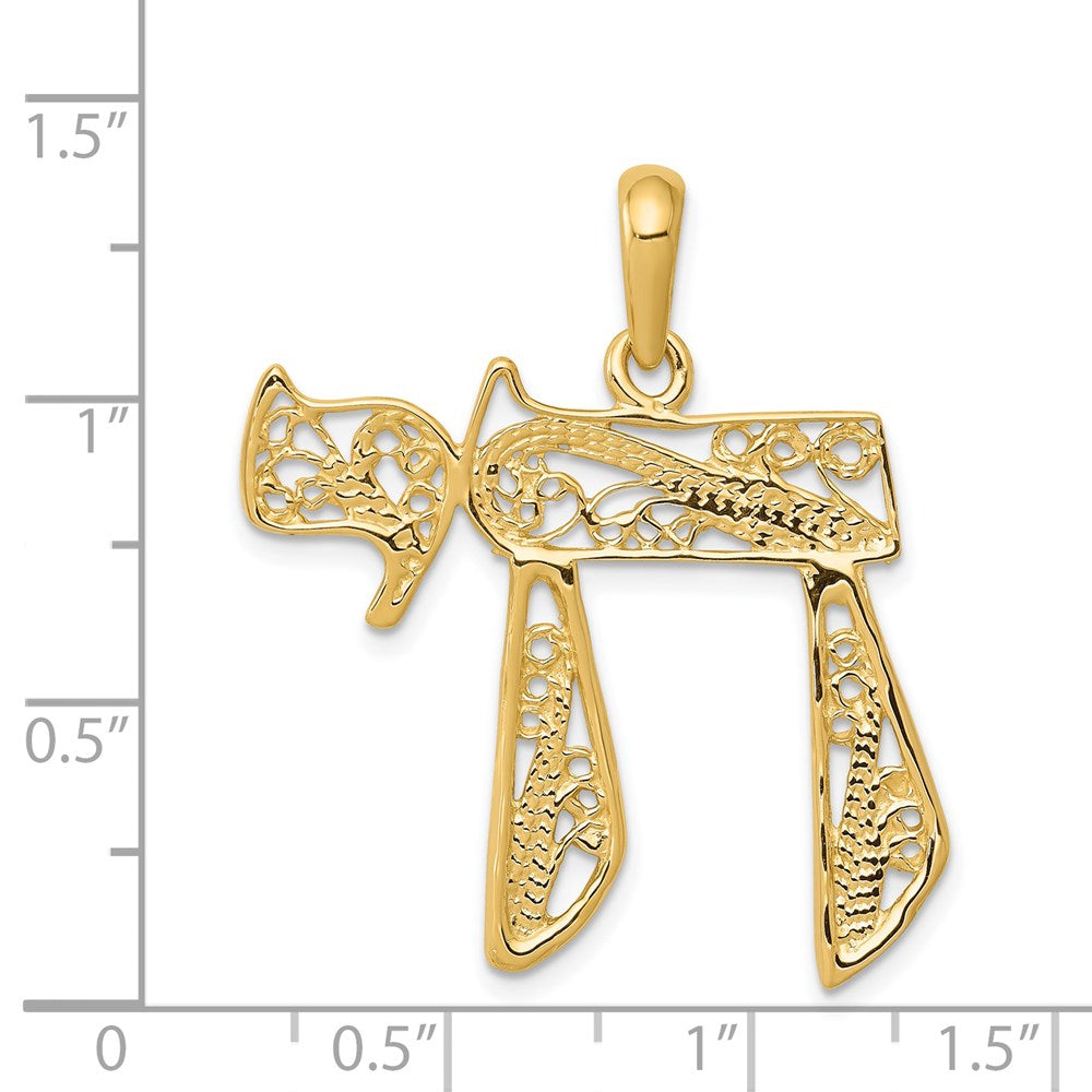 14K Gelbgold Chai-Anhänger mit Filigranarbeit