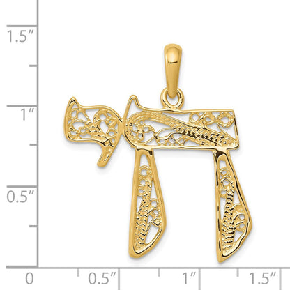 14K Gelbgold Chai-Anhänger mit Filigranarbeit