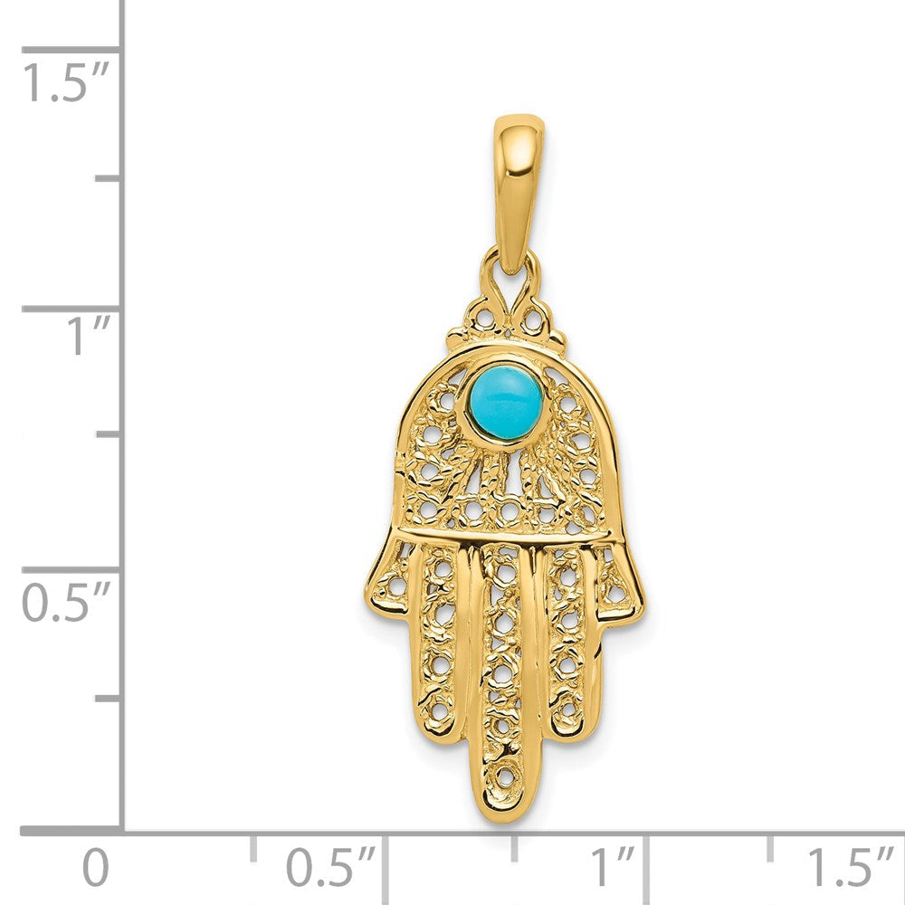 14K Gelbgold Türkis Filigran Chamseh-Anhänger