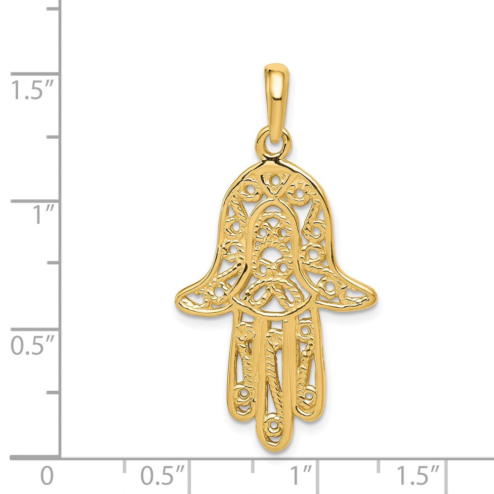 14K Gelbgold Chamseh-Anhänger, filigran