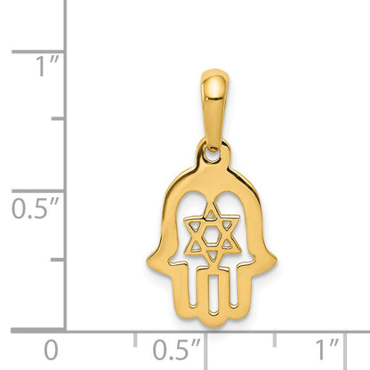 14K Gelbgold Davidstern-Chamseh-Anhänger