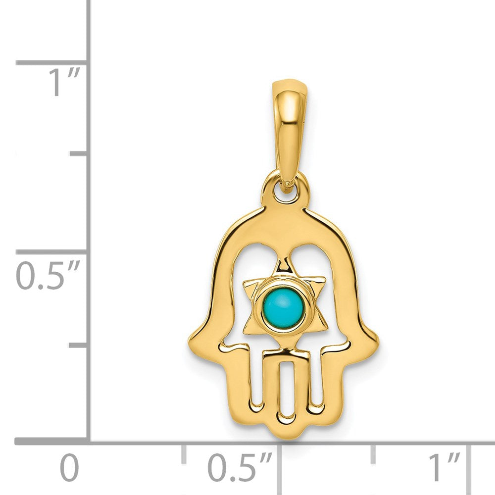 14K Gelbgold Türkis-Chamseh-Anhänger