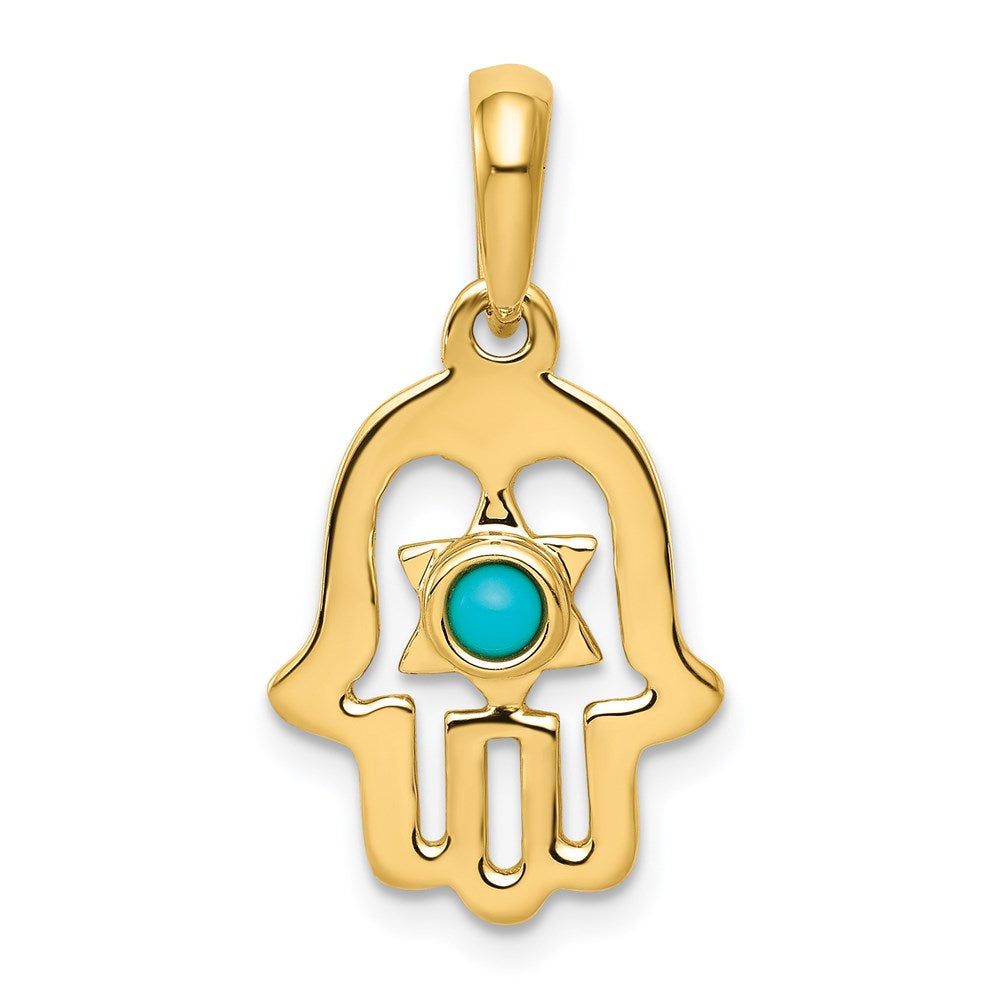 14K Gelbgold Türkis-Chamseh-Anhänger
