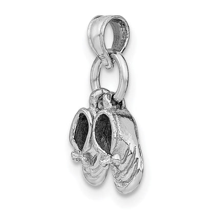 14K Weißgold 3D beweglicher Baby-Schuhe-Charm aus Weißgold